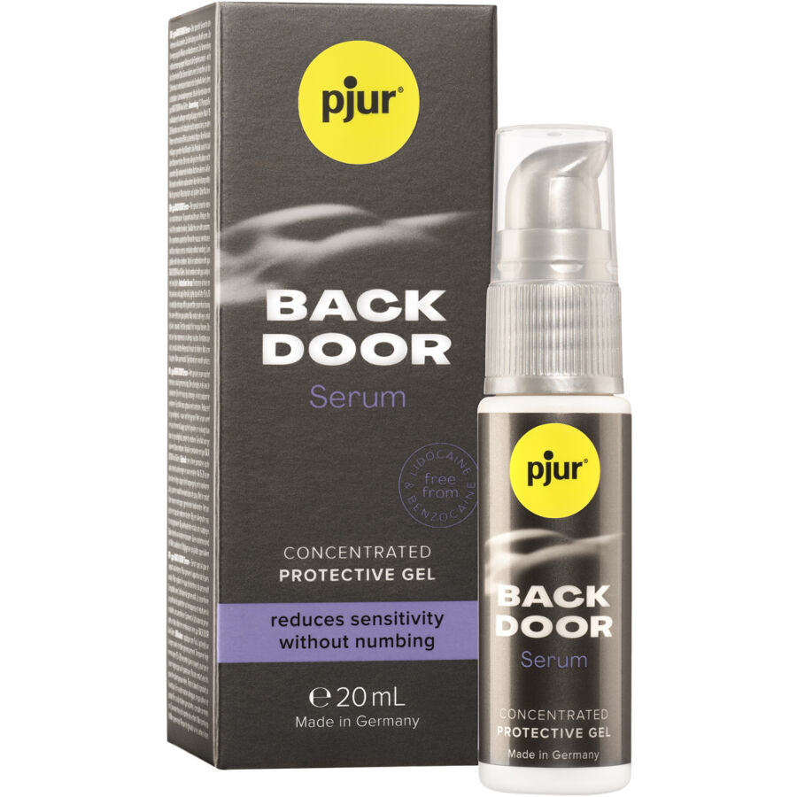 Frasco de PJUR Sérum Protetor Anal Back Door 20 ML, focado na higiene e conforto íntimo.