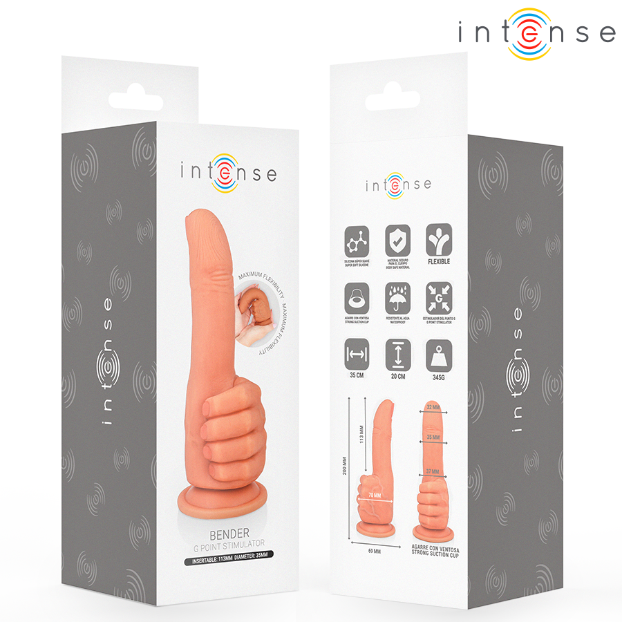 Intense Bender Estimulador de Ponto G Mão Flexível, detalhe da textura e design ergonómico.