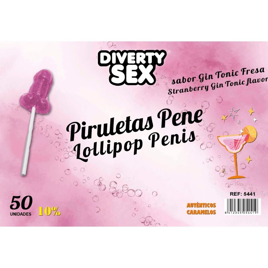 Piruletas con Forma de Pene Sabor Fresa Gin Tónica con 10% Alcohol