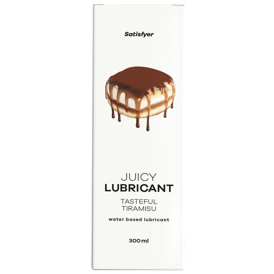 Embalagem do Lubrificante Satisfyer à Base de Água Sabor Tiramisu 300 ML, pronta para uso.