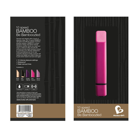 ROCKS-OFF Vibrador Bambu Ouro com 10 Velocidades, mostrando seu design elegante e acabamento dourado.