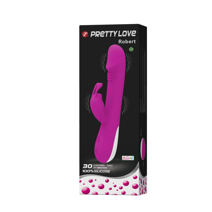 PRETTY LOVE Vibrador Robert com Estimulador de Clitóris, mostrando o design ergonómico e o material de silicone macio.