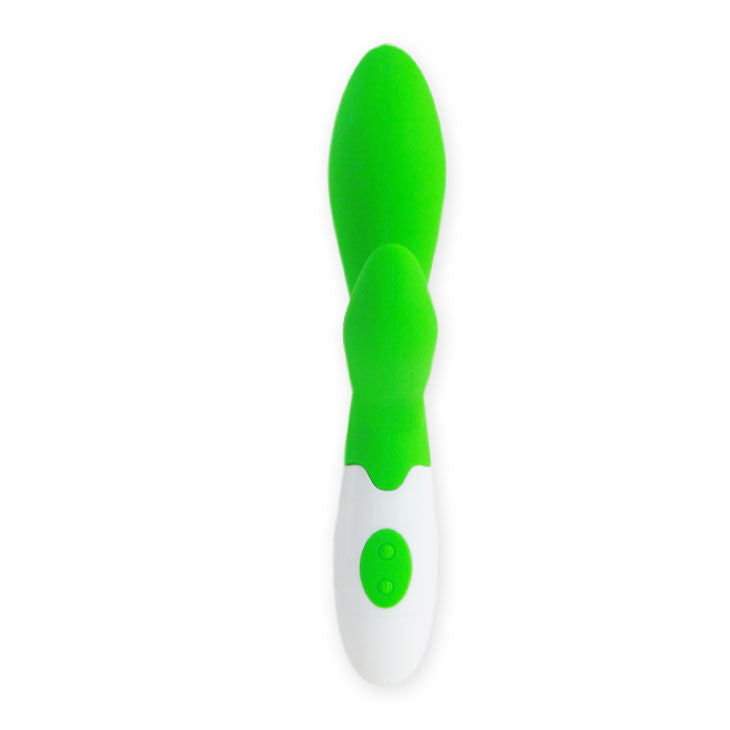 Close-up do PRETTY LOVE Vibrador Owen Verde, destacando seu design ergonômico e cor vibrante.