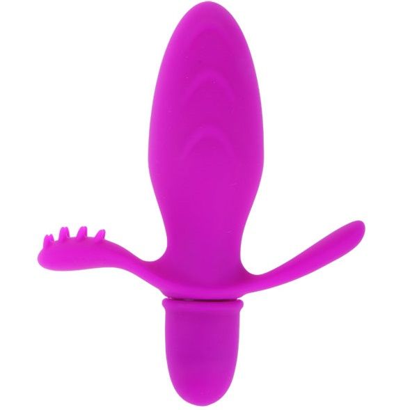 Close-up do Vibrador PRETTY LOVE Fitch, feito de silicone macio, mostrando seu design ergonómico e estimulador clitoriano e perineal.
