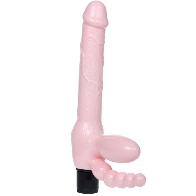 Close-up do Arnês Strap-On Sem Alças BAILE com Vibração e Estímulo Anal, mostrando seu design ergonómico e textura.