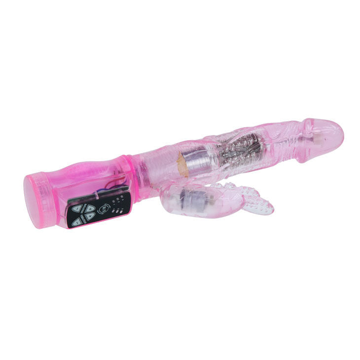 Close-up of the BAILE Mini Vibrador Coelhinho Dupla Estimulação Lilac, showing its soft gel texture and dual stimulation design.