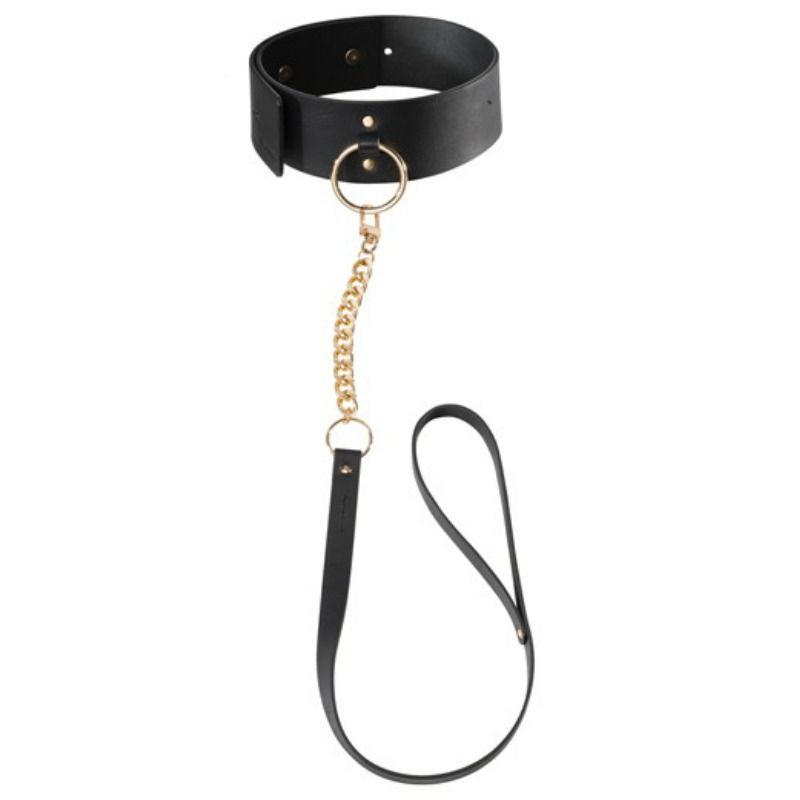 Detalhe do Colar BIJOUX INDISCRETS MAZE Preto com Guia, mostrando o design e a fivela ajustável.