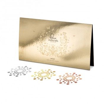 Decorações temporárias de pele BIJOUX Mimi com 3 pares metálicos (ouro, prata e bronze) para realce corporal.