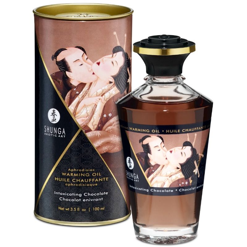 Frasco de Óleo de Massagem Shunga com Efeito Calor e Sabor a Chocolate 100ml