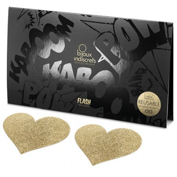 BIJOUX INDISCRETS Nipple Covers Flash Golden Heart com design de coração dourado
