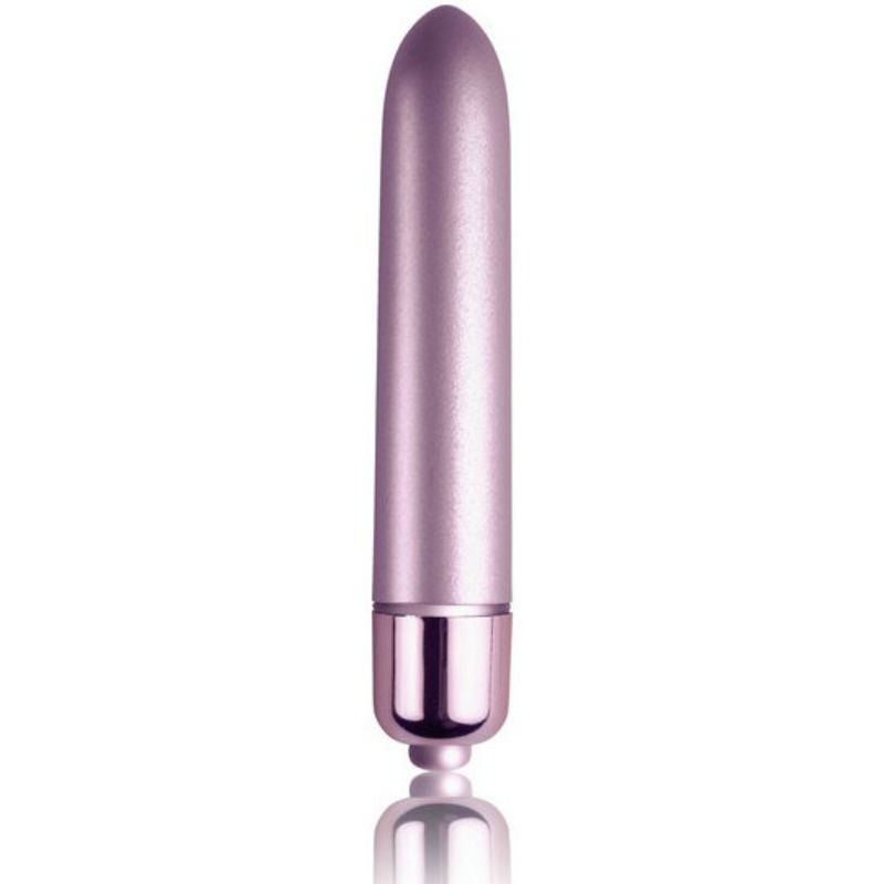 Close-up da Bala Vibrante ROCKS-OFF Toque de Veludo Soft Lilac, mostrando sua textura e design elegante.