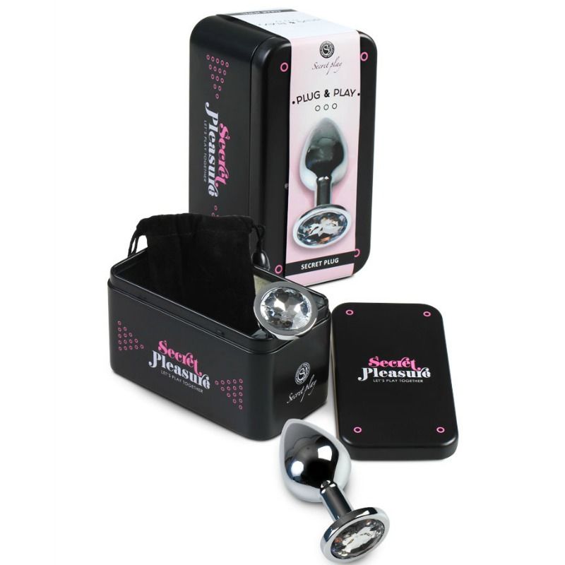 Plug anal SECRETPLAY de alumínio transparente de 8cm para estimulação anal.
