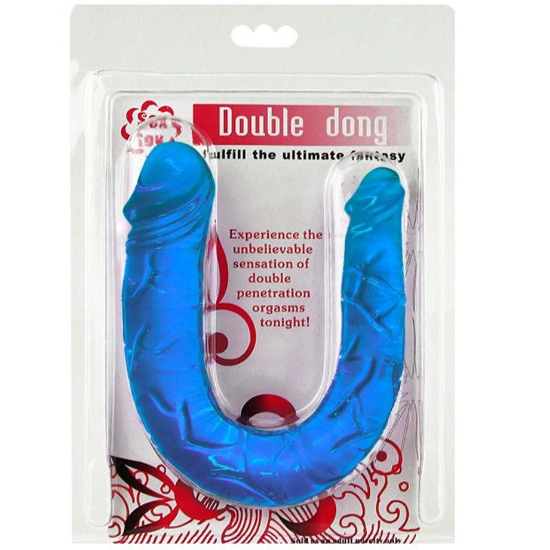 Close-up do BAILE Dildo Duplo Translúcido 2 em 1 Azul, mostrando a sua textura com veias e design ergonómico.