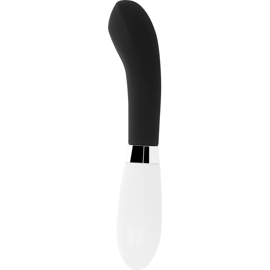 Vibrador GLOSSY John Curvo Preto com 10 funções, feito em silicone macio e à prova de água.