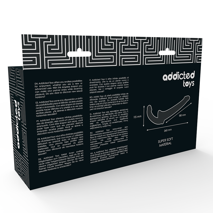 ADDICTED TOYS Dildo Duplo Sem Arnês Preto, detalhe de textura e formato ergonómico para estimulação do ponto G.