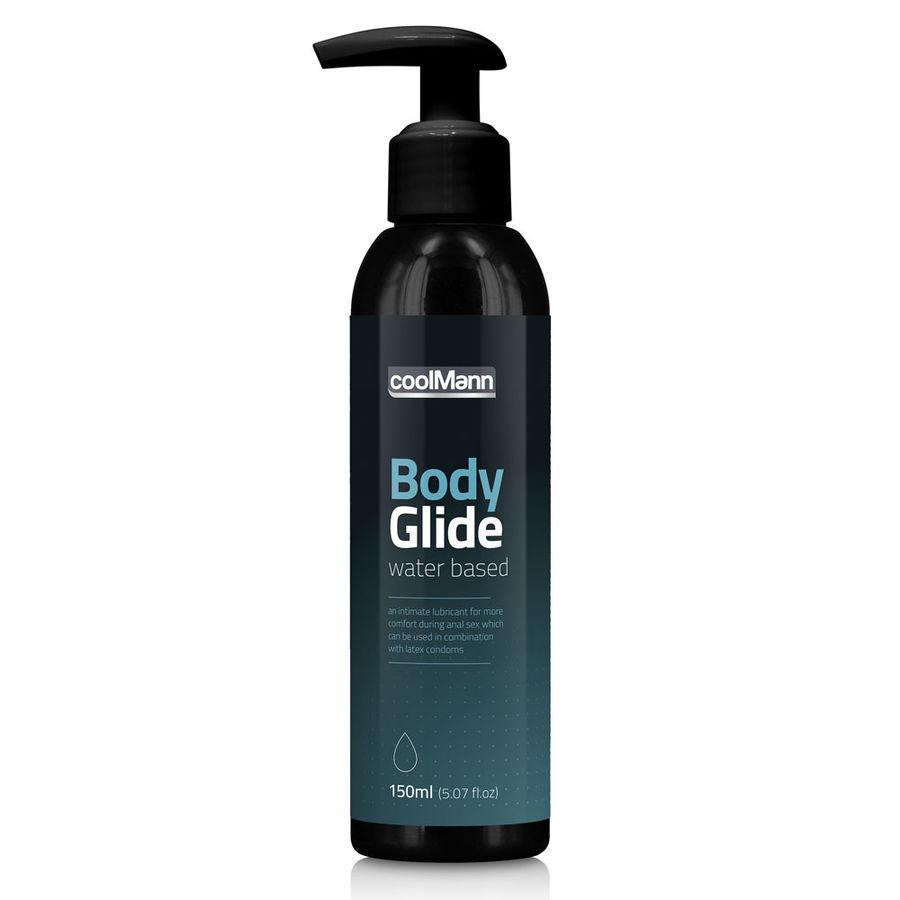 Frasco de COBECO COOLMAN Bodyglide 150ml, um lubrificante e óleo de massagem hidratante.