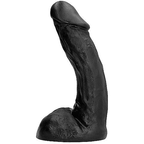 ALL BLACK Vibrador Ergonómico Curvo 28cm para estimulação G-Spot e anal, em PVC preto.