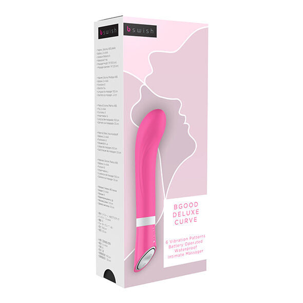 B SWISH Vibrador Ponto G Deluxe Curve Rosa com detalhes da sua forma ergonómica e material de silicone.