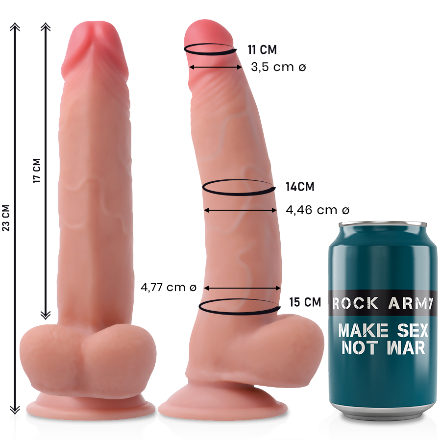 Close-up do Dildo Realista Leopardo Rockarmy de Densidade Dupla 23cm, mostrando sua textura e detalhes.