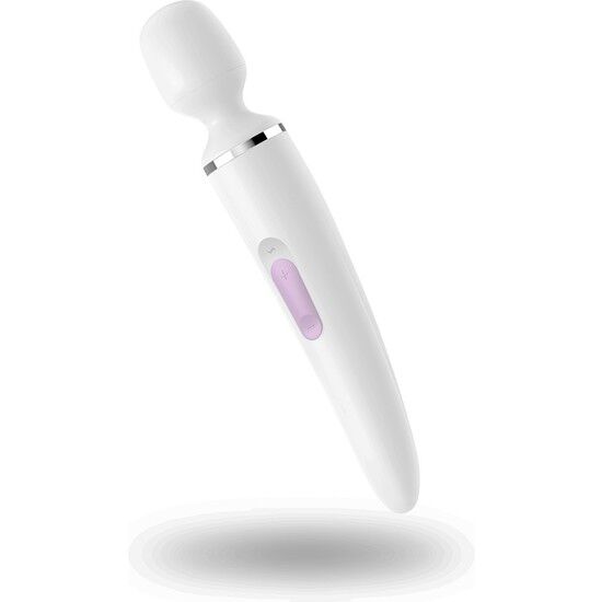 Close-up do Satisfyer Massageador Wand-er Woman XXL Branco, mostrando sua forma ergonômica e material de silicone.