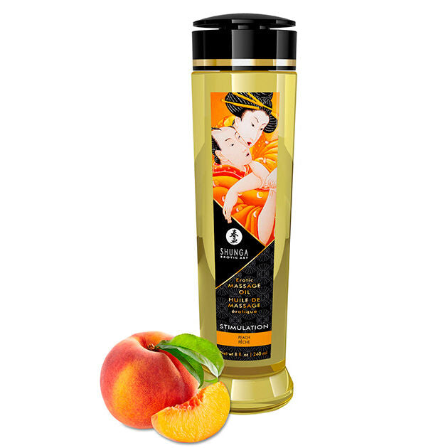 Frasco do Óleo de Massagem Erótica Estimulante SHUNGA Pêssego 240ml.