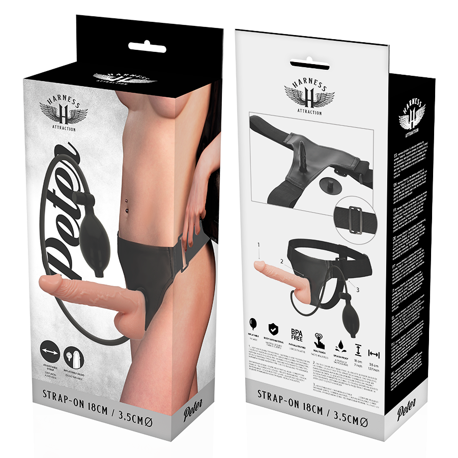 Detalhe do HARNESS ATTRACTION Arnês com Dildo Realista 16cm, mostrando o dildo e o arnês de neoprene.