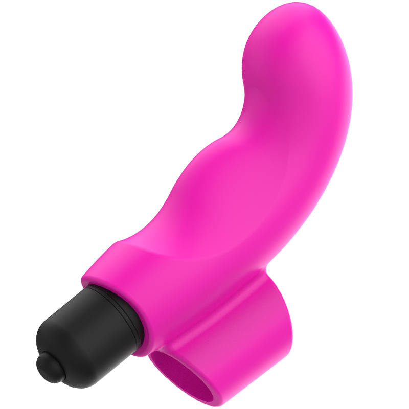 Vibrador Dedal OHMAMA Rosa Neon em silicone, destacando o design compacto e a textura macia.