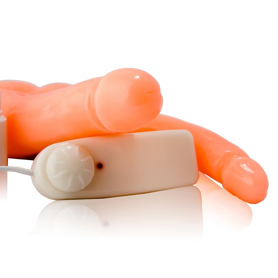 Close-up of the BAILE Dildo Duplo Realista Vibratório showing its texture and features for intense dual pleasure.
