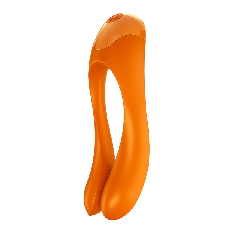 Satisfyer Vibrador de Dedo Candy Cane Laranja, mostrando o design ergonómico e a cor vibrante.