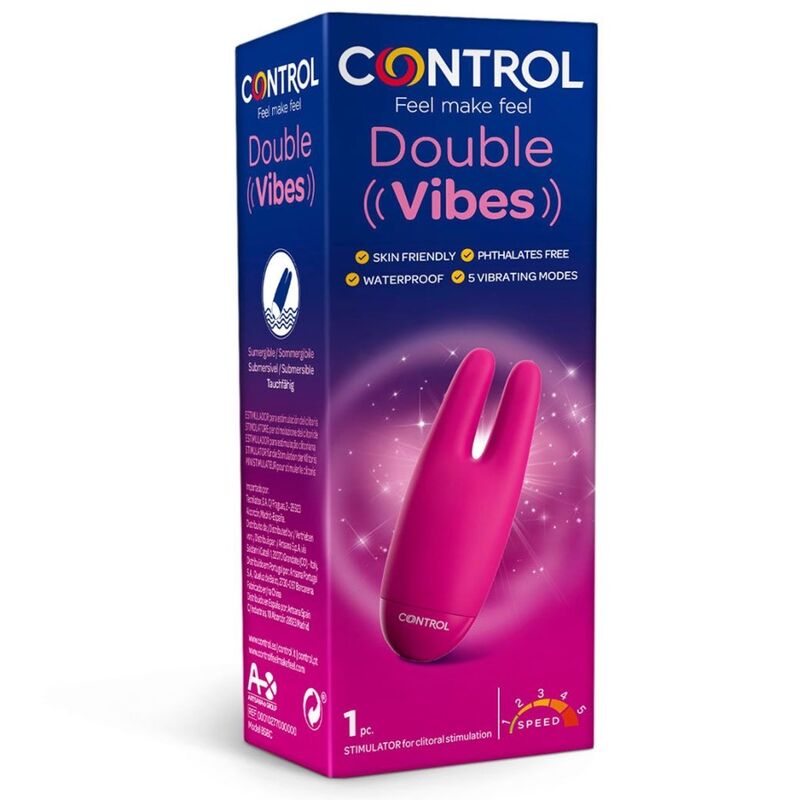 Close-up do vibrador CONTROL Estimulador Duplo Vibes, destacando o design e o silicone macio.