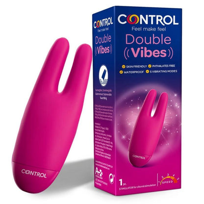 Close-up do vibrador CONTROL Estimulador Duplo Vibes, destacando o design e o silicone macio.