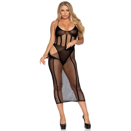 Conjunto de Body e Saia Leg Avenue em rede e opaco, ideal para momentos de sedução.