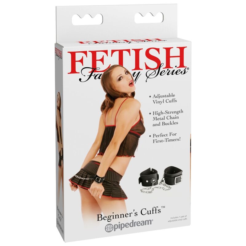 Algemas Ajustáveis FETISH FANTASY SERIES para Iniciantes em vinil preto com corrente de metal.