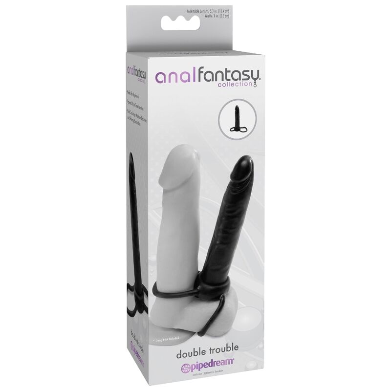 Close-up of the Anal Fantasy Anel Peniano com Dildo para Dupla Penetração, highlighting its flexible silicone material and dual-stimulation design.