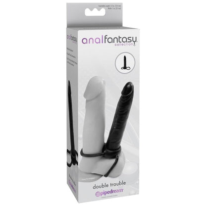 Close-up of the Anal Fantasy Anel Peniano com Dildo para Dupla Penetração, highlighting its flexible silicone material and dual-stimulation design.