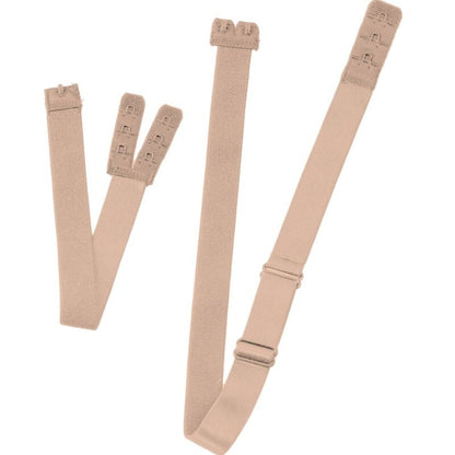 Detalhe dos Adaptadores de Sutiã Sem Costas BYE-BRA em três cores, mostrando a flexibilidade e o mecanismo de fixação.