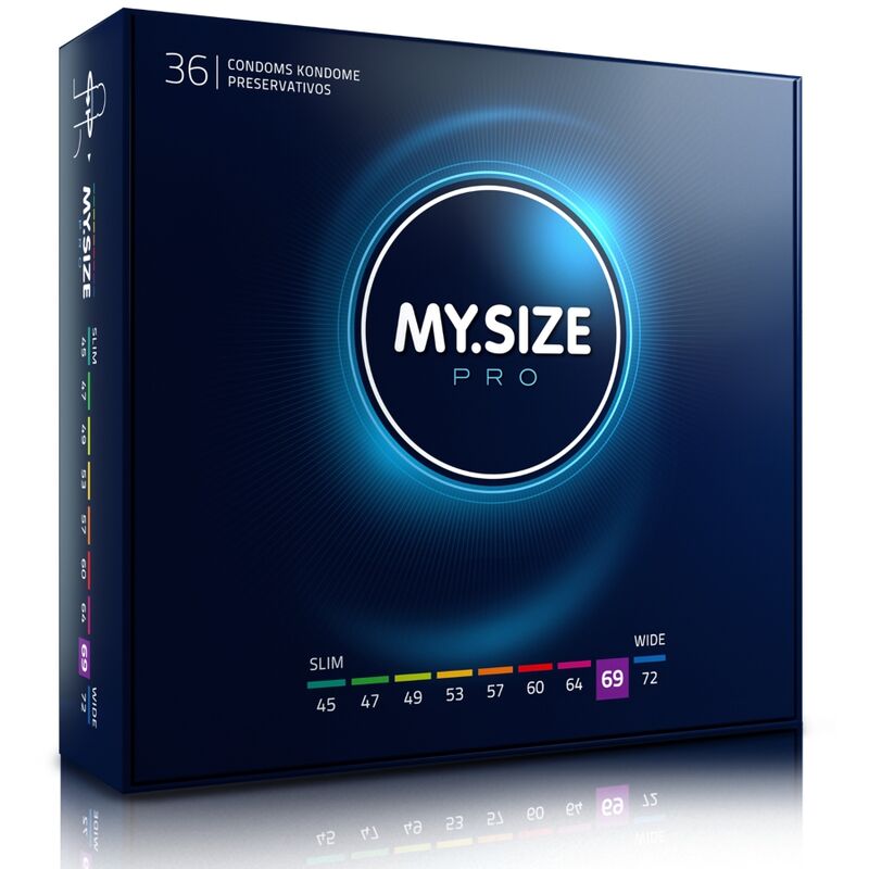 Pack de MY SIZE PRO Preservativos 69mm com 36 unidades para ajuste perfeito e segurança.