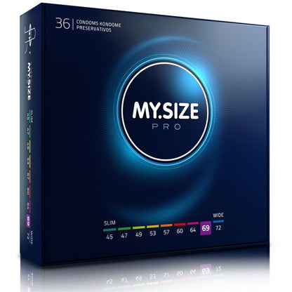 Pack de MY SIZE PRO Preservativos 69mm com 36 unidades para ajuste perfeito e segurança.