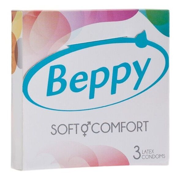 Embalagem dos preservativos Beppy Macios e Confortáveis