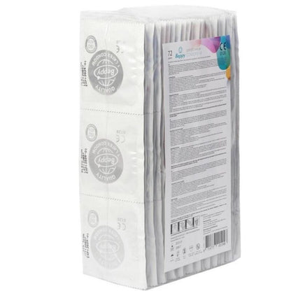Embalagem de preservativos BEPPY Naturais de Alta Qualidade 72 Unidades, destacando a marca e a quantidade.