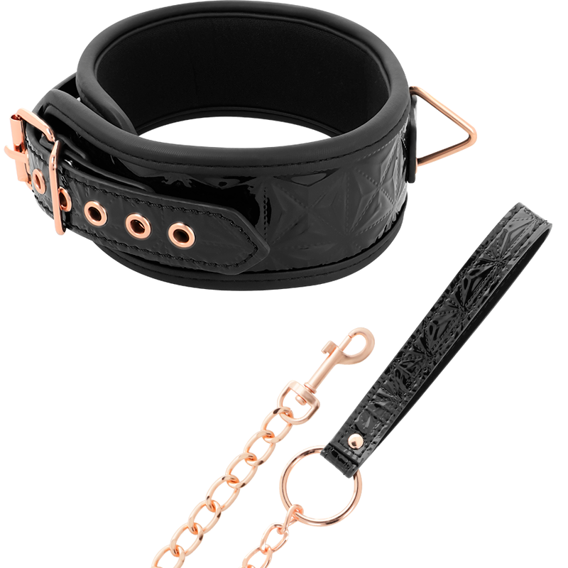 Colar BDSM de Couro Vegan BEGME Black Edition Premium com corrente de metal
