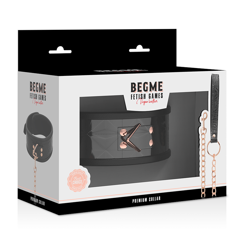 Colar BDSM de Couro Vegan BEGME Black Edition Premium com corrente de metal