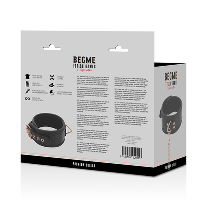 Colar BDSM de Couro Vegan BEGME Black Edition Premium com corrente de metal