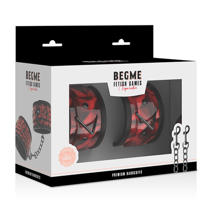 Close-up das Algemas BEGME Premium Red Edition com Forro de Neoprene, destacando o couro vegano e o acolchoamento.