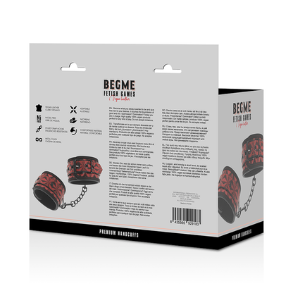 Close-up das Algemas BEGME Premium Red Edition com Forro de Neoprene, destacando o couro vegano e o acolchoamento.