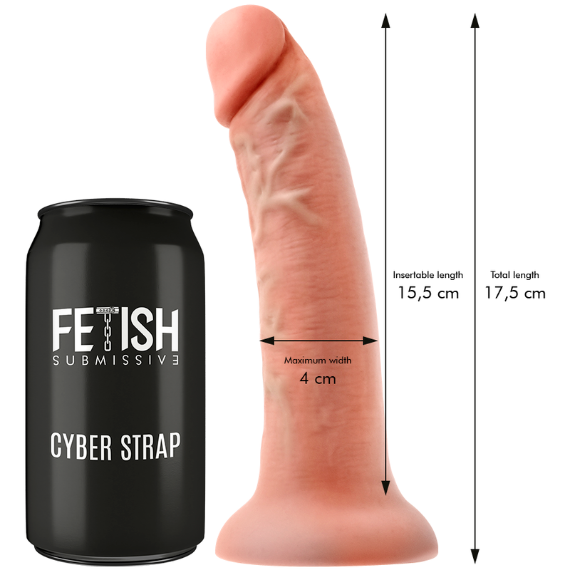 Imagem do arnês Fetish Submissive Cyber Strap com dildo realista e tecnologia WATCHME de controle remoto, mostrando detalhes e materiais.