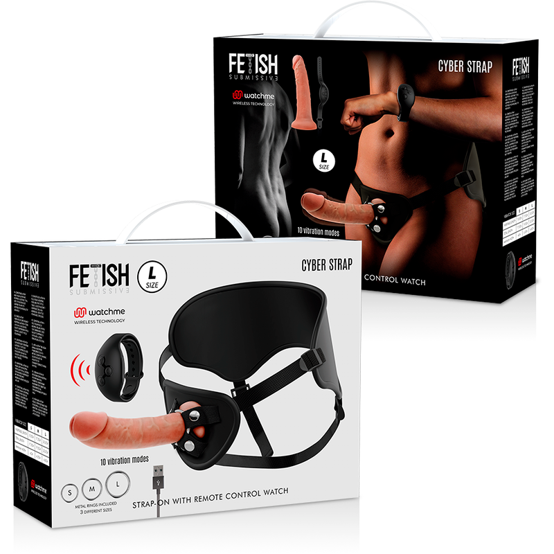 Arnês Fetish Submissive Cyberstrap com Dildo Vibratório Realista e Controle Remoto Watchme L