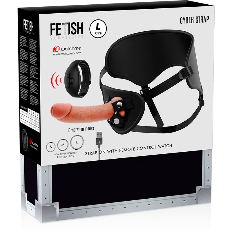 Arnês Fetish Submissive Cyberstrap com Dildo Vibratório Realista e Controle Remoto Watchme L