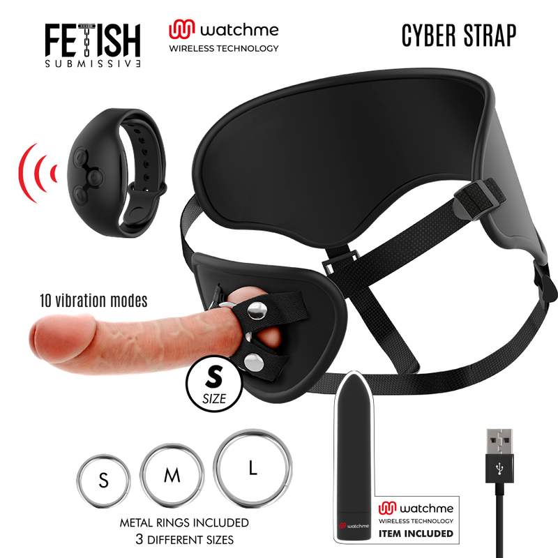 Imagem do Arnês Dildo Vibratório Fetish Submissive Cyber Strap com controle WATCHME