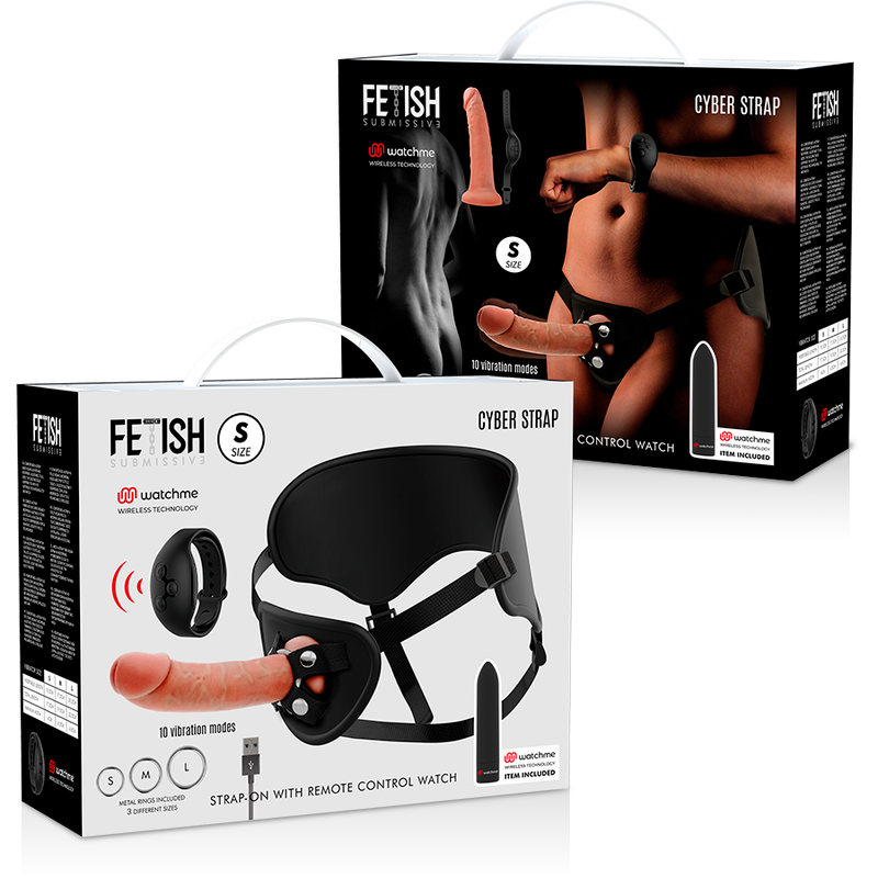 Imagem do Arnês Dildo Vibratório Fetish Submissive Cyber Strap com controle WATCHME